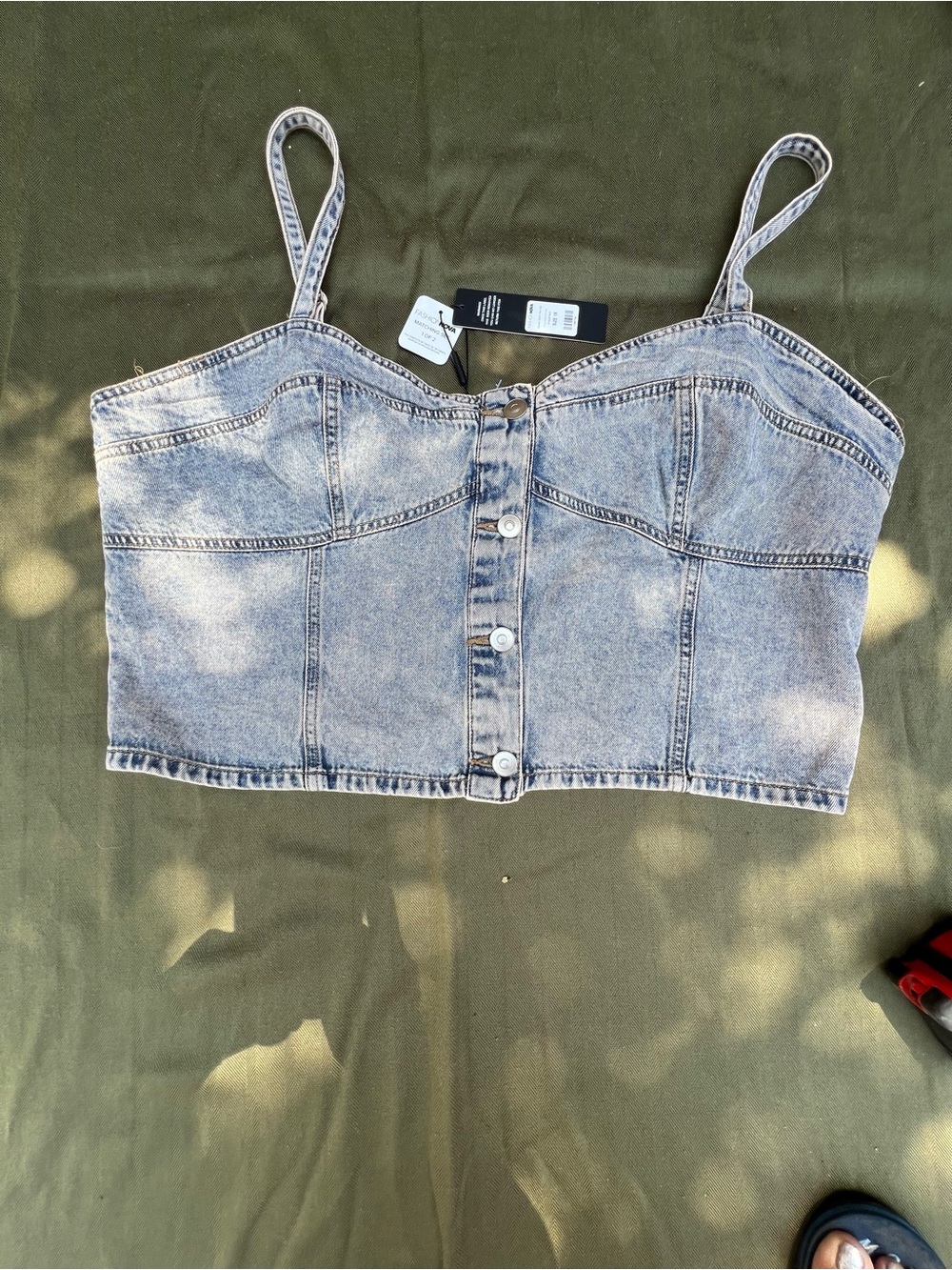Fashion Nova Washed Light Blue Denim Crop Tank